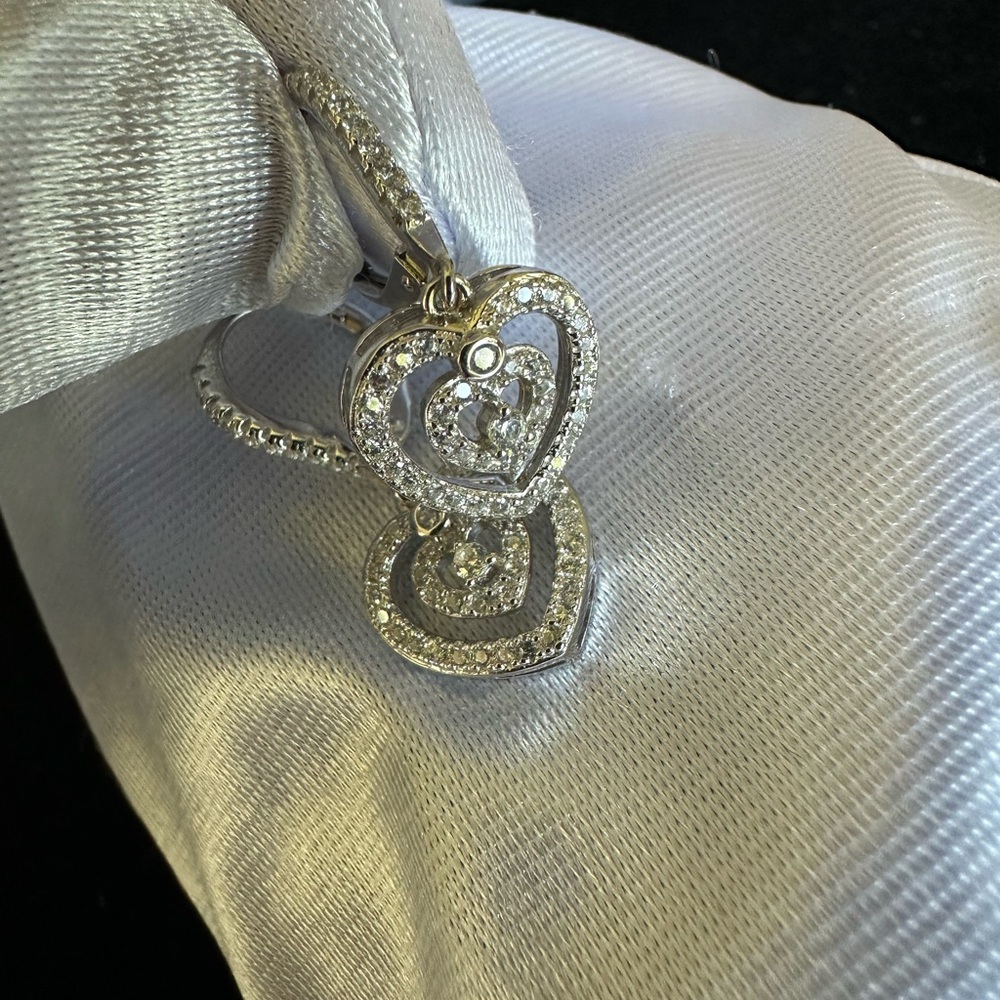 925 Sterling silver Double Heart Design/ cz accents